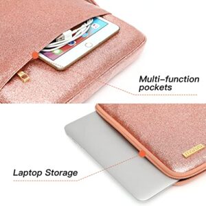 MOSISO Laptop Sleeve Compatible with MacBook Air/Pro, 13-13.3 inch Notebook, Compatible with MacBook Pro 14 2023-2021 A2779 M2 A2442 M1, Waterproof PU Leather Vertical Bag with Pocket&Belt, Rose Gold