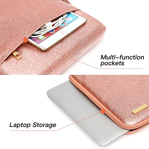 MOSISO Laptop Sleeve Compatible with MacBook Air/Pro, 13-13.3 inch Notebook, Compatible with MacBook Pro 14 2023-2021 A2779 M2 A2442 M1, Waterproof PU Leather Vertical Bag with Pocket&Belt, Rose Gold