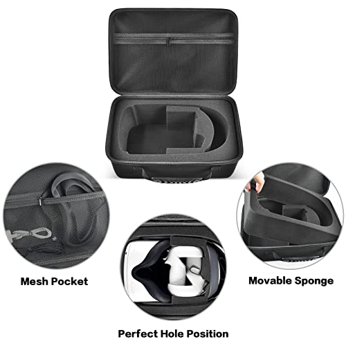 Carrying Case Compatible with Oculus Quest 2/ for Meta Advanced All-in-One Virtual Reality Headset/Touch Controllers/Elite Strap VR2 Accessories with Silicone Face Cover, Lens Protector-Black