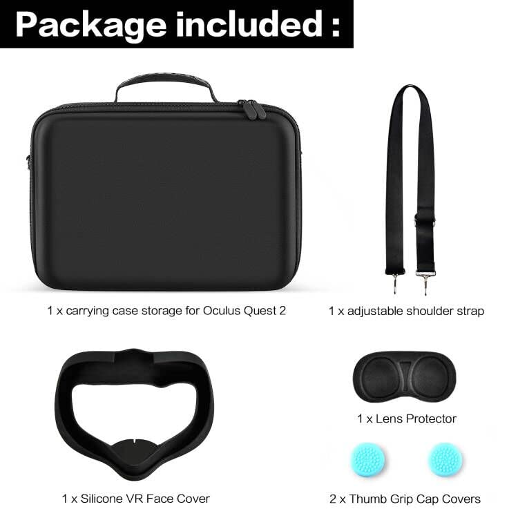 Carrying Case Compatible with Oculus Quest 2/ for Meta Advanced All-in-One Virtual Reality Headset/Touch Controllers/Elite Strap VR2 Accessories with Silicone Face Cover, Lens Protector-Black