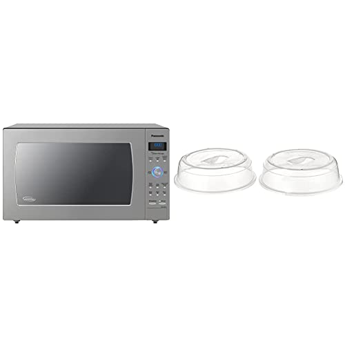 Panasonic Oven with Cyclonic Wave Inverter Technology, 1250W, 2.2 cu.ft. Countertop Microwave (Stainless Steel/Silver), Stainless & Nordic Ware Splatter Microwave Cover, 10-Inch (Pack of 2), Clear