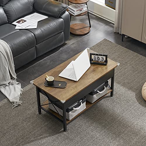 VINGLI 36" Lift Top Coffee Table with Free Cloth Storage Bins, Rustic Framhouse Black Coffee Table for Living Room, Small Modern Coffee Table for Small Space in Minimalistic Style, Black