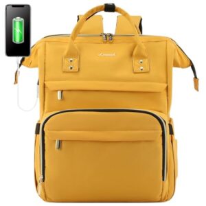 lovevook laptop backpack women teacher backpack nurse bags, 15.6 inch womens work backpack purse waterproof anti-theft travel back pack with usb charging port (yellow)
