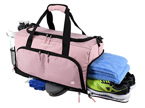 Ultimate Gym Bag 2.0: The Durable Crowdsource Designed Duffel Bag with 10 Optimal Compartments Including Water Resistant Pouch (Pink, Medium (20"))