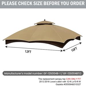 SCOCANOPY Replacement Canopy Top for The Lowe's Gazebo Model #GF-12S004B-1 / GF-12S004BTO (Beige)