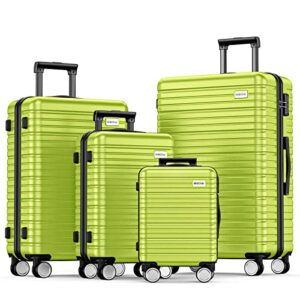 beow luggage set hardside lightweight suitcase sets abs durable wheels with tsa lock 4 piece set green (16/20/24/28)