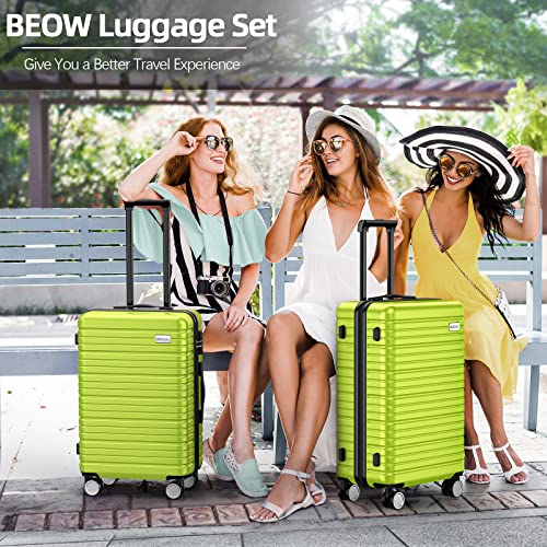 BEOW Luggage Set Hardside Lightweight Suitcase Sets ABS Durable Wheels with TSA Lock 4 Piece Set Green (16/20/24/28)