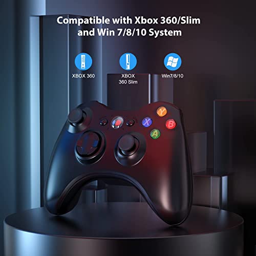 W&O Wireless Controller Compatible with Xbox 360 2.4GHZ Gamepad Joystick Wireless Controller Compatible with Xbox 360 and PC Windows 7,8,10,11 with Receiver (Black)
