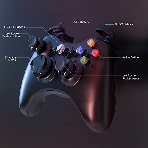 W&O Wireless Controller Compatible with Xbox 360 2.4GHZ Gamepad Joystick Wireless Controller Compatible with Xbox 360 and PC Windows 7,8,10,11 with Receiver (Black)