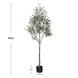 OAKRED Artificial Olive Tree,6FT Tall Fake Plant Faux Olive Plants for Indoor,Natural Fake Tree,Artificial Silk Plants for Office Home Living Room Floor Patio Greening Porch Decor,Set of 1