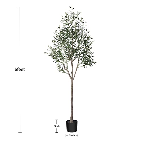 OAKRED Artificial Olive Tree,6FT Tall Fake Plant Faux Olive Plants for Indoor,Natural Fake Tree,Artificial Silk Plants for Office Home Living Room Floor Patio Greening Porch Decor,Set of 1