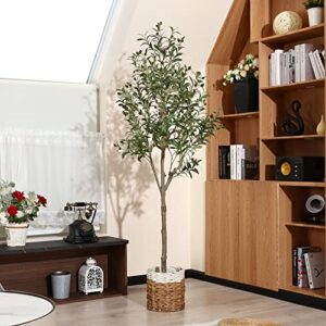 OAKRED Artificial Olive Tree,6FT Tall Fake Plant Faux Olive Plants for Indoor,Natural Fake Tree,Artificial Silk Plants for Office Home Living Room Floor Patio Greening Porch Decor,Set of 1