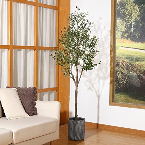 OAKRED Artificial Olive Tree,6FT Tall Fake Plant Faux Olive Plants for Indoor,Natural Fake Tree,Artificial Silk Plants for Office Home Living Room Floor Patio Greening Porch Decor,Set of 1