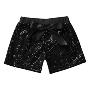 Aislor Girl's Boy's Athletic Dance Shorts Pull On Shiny Sequin Shorts Training Gymnastics Short Hot Pants with Bowknot Black 7-8 Years