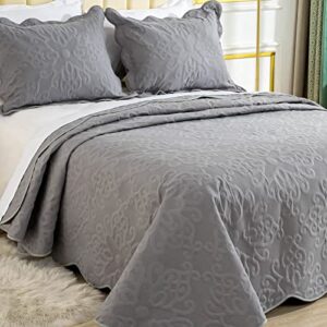 oversized king bedspreads 128x120 for extra tall king/california king bed lightweight quilted coverlet set 3 pieces 1 quilt 2 pillow shams gray