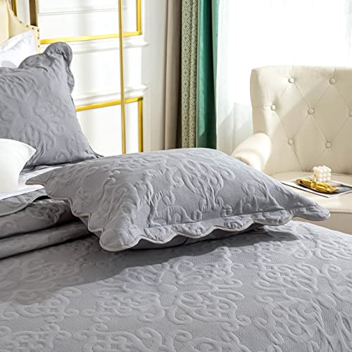 Oversized King Bedspreads 128x120 for Extra Tall King/California King Bed Lightweight Quilted Coverlet Set 3 Pieces 1 Quilt 2 Pillow Shams Gray