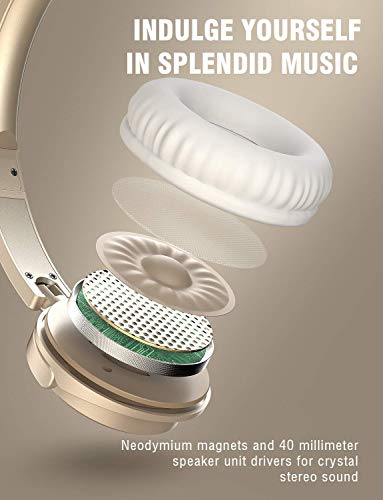 Nasuque Wired Headphones with Microphone, Portable Foldable Headsets with Stereo Bass, Noise Isolating and Adjustable Headband for Home Office Travel (Gold)