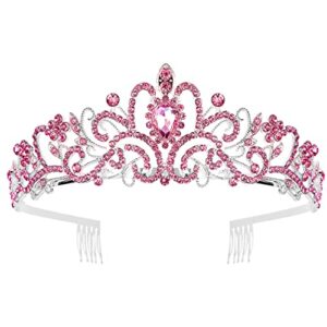 aoprie purple tiaras and crowns for women girls princess crystal crown with combs women's headbands bridal wedding prom birthday party headbands for women pink silver