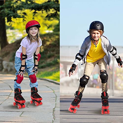 LEJIJIT Roller Skates for Kids Boys Girls Toddler Ages 3-12, Adjustable 4 Sizes for Kids and Youth Teen with Light Up Wheels, Quad Red Roller Skates for Sports (Little Kid 11C-1Y)