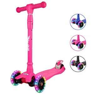 scooters for kids age 3-5, kick scooter for boys girls toddlers, 4 adjustable height, aebc-9 bearing, 3 light up wheels, outdoor activities for children from 3 to 12 years old, pink