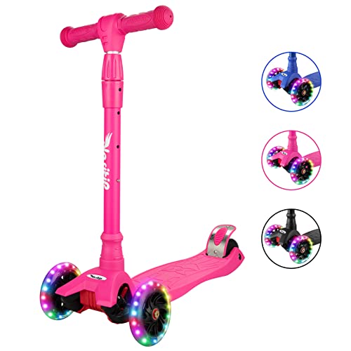 Scooters for Kids Age 3-5, Kick Scooter for Boys Girls Toddlers, 4 Adjustable Height, AEBC-9 Bearing, 3 Light Up Wheels, Outdoor Activities for Children from 3 to 12 Years Old, Pink