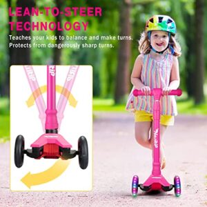 Scooters for Kids Age 3-5, Kick Scooter for Boys Girls Toddlers, 4 Adjustable Height, AEBC-9 Bearing, 3 Light Up Wheels, Outdoor Activities for Children from 3 to 12 Years Old, Pink