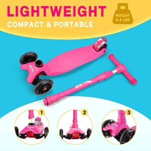 Scooters for Kids Age 3-5, Kick Scooter for Boys Girls Toddlers, 4 Adjustable Height, AEBC-9 Bearing, 3 Light Up Wheels, Outdoor Activities for Children from 3 to 12 Years Old, Pink