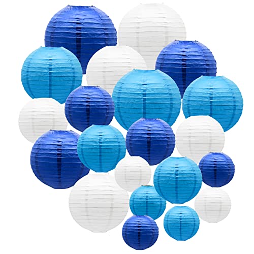 Blue Paper Lanterns Decorative, Hanging Round Paper Lantern Party Supplies for Anniversary Graduation Wedding Birthday Party Baby Shower Decorations Indoor Outdoor, 21pcs