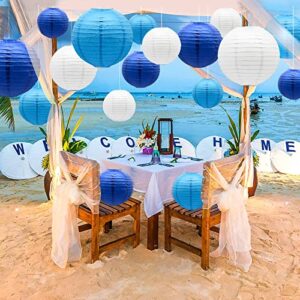 Blue Paper Lanterns Decorative, Hanging Round Paper Lantern Party Supplies for Anniversary Graduation Wedding Birthday Party Baby Shower Decorations Indoor Outdoor, 21pcs