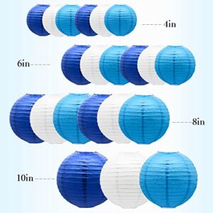 Blue Paper Lanterns Decorative, Hanging Round Paper Lantern Party Supplies for Anniversary Graduation Wedding Birthday Party Baby Shower Decorations Indoor Outdoor, 21pcs