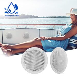 GUZARE Marine Stereo Audio Package - MP3 USB AM FM AUX in Marine Gauge Stereo Bluetooth Receiver Waterproof Radio with 1 Pair 4 Inch White Marine Speakers 304-4001W