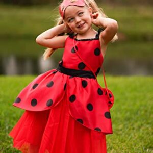 ReliParty Ladybug Dress for Girls with Mask and Bag Costume for Kids Dress Up Costume Birthday Halloween Christmas,10-12/150