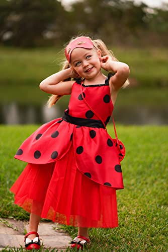 ReliParty Ladybug Dress for Girls with Mask and Bag Costume for Kids Dress Up Costume Birthday Halloween Christmas,10-12/150