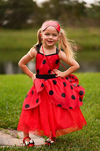 ReliParty Ladybug Dress for Girls with Mask and Bag Costume for Kids Dress Up Costume Birthday Halloween Christmas,10-12/150