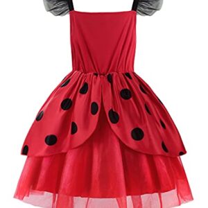 ReliParty Ladybug Dress for Girls with Mask and Bag Costume for Kids Dress Up Costume Birthday Halloween Christmas,10-12/150