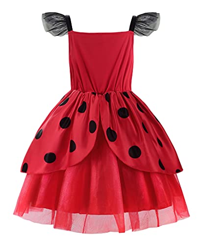 ReliParty Ladybug Dress for Girls with Mask and Bag Costume for Kids Dress Up Costume Birthday Halloween Christmas,10-12/150