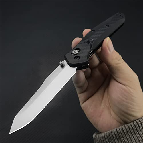 7.8 inch EDC Folding Pocket Knife For Men, 3.3 inch Satin Plain Edge Reverse Tanto Blade , Black Grivory Fiberglass Super Lightweight Handle Axis Lock With Belt Clip, Everyday Carry Thumb Studs Manual Open
