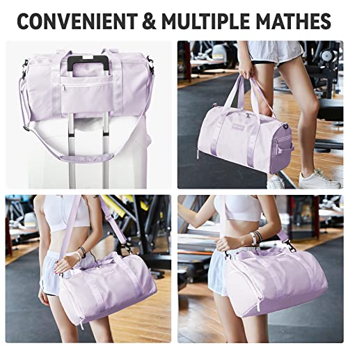 Small Sports Gym Bag for Women Men Waterprrof,Travel Duffle Bag Workout Bag with Shoes Compartment and Wet Pocket,Purple