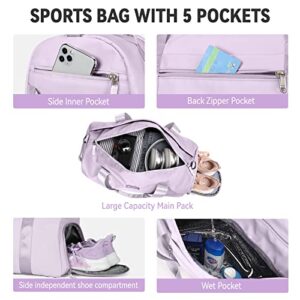 Small Sports Gym Bag for Women Men Waterprrof,Travel Duffle Bag Workout Bag with Shoes Compartment and Wet Pocket,Purple