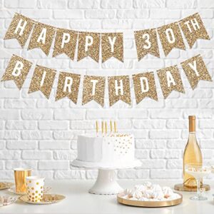 Pre-Strung Happy 30th Birthday Banner - NO DIY - Gold Glitter 30th Birthday Party Banner - Pre-Strung Garland on 6 ft Strands - Gold Birthday Party Decorations & Decor. Did we mention no DIY?