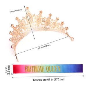 Birthday Queen Sash and Tiara for Women Crystal Tiara and Satin Kit for Girl Rhinestones Crown with Comb Glitter Hair Accessories for Prom Party Decoration Cake Topper Accessory Set with Pins