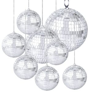 8 pieces mirror disco ball glass mirror reflective silver ball decorations hanging disco for disco theme party decorations disco stage club school home decor