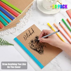 24 Packs A5 Composition Notebooks Kraft Lined Journals with Rainbow Spines Kraft Cover Travel Journal for Kids Students Home Office School College Supplies, 8.3 x 5.5 Inch, 60 Pages (24 Packs)