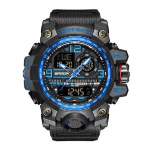 kxaito men's watches sports outdoor waterproof military watch date multi function tactics led face alarm stopwatch for men (3133_blue)