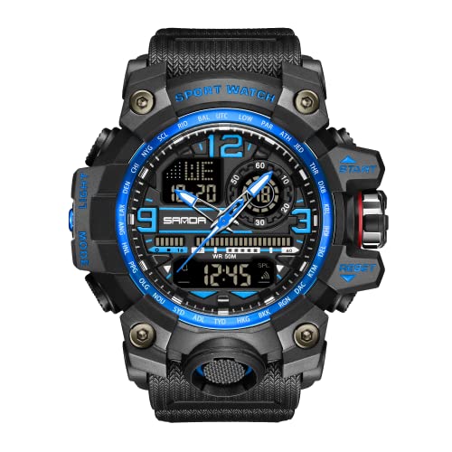 KXAITO Men's Watches Sports Outdoor Waterproof Military Watch Date Multi Function Tactics LED Face Alarm Stopwatch for Men (3133_Blue)