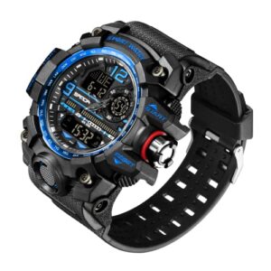 KXAITO Men's Watches Sports Outdoor Waterproof Military Watch Date Multi Function Tactics LED Face Alarm Stopwatch for Men (3133_Blue)