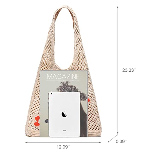 CATMICOO Crochet Mesh Beach Tote Bag Summer Aesthetic Knit Bag for Women