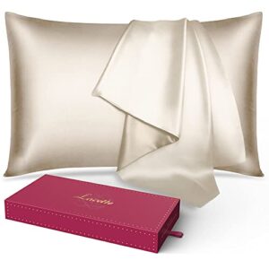 lacette silk pillowcase for hair and skin, 22 momme 6a soft silk pillow case with hidden zipper, gift box, 600 thread count, double side silk/wood pulp fiber, 1pc (champagne, queen size 20"x30")…