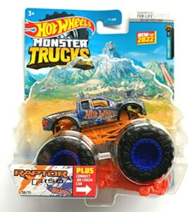 diecast hot wheels monster trucks 2017 ford raptor f 150 38/75, 1:64 scale truck with connect and crash car