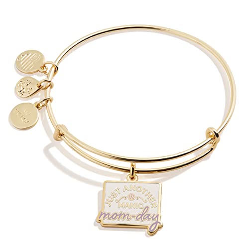 Alex and Ani Words are Powerful Expandable Wire Bangle Bracelet for Women, Manic Mom-Day Charm, Shiny Gold Finish, 2 to 3.5 in